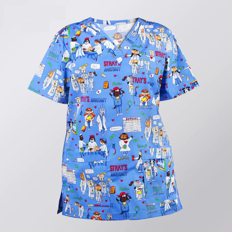 スクラブ 半袖 動物プリント 5色 XS〜2XL