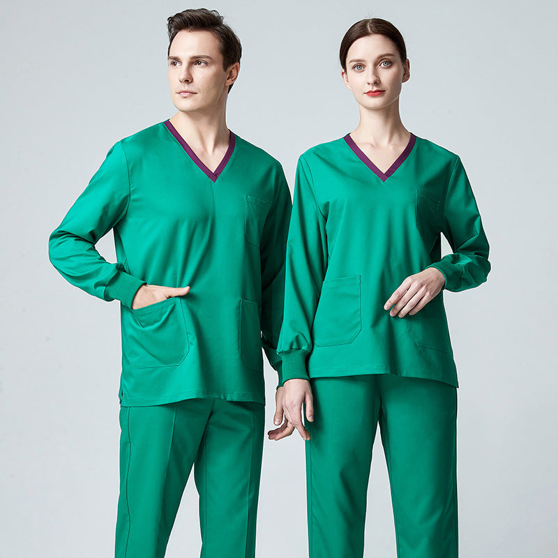 スクラブ上下セット 長袖 男女兼用 XS〜XXXL 2色