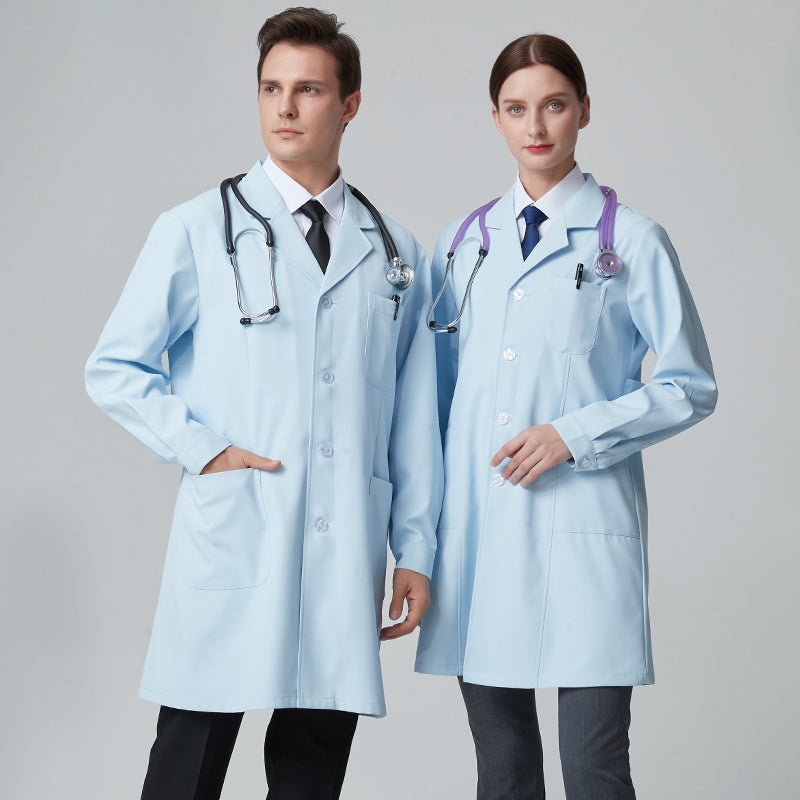 白衣 長袖 ブルー 男性用/女性用 S〜XXXL