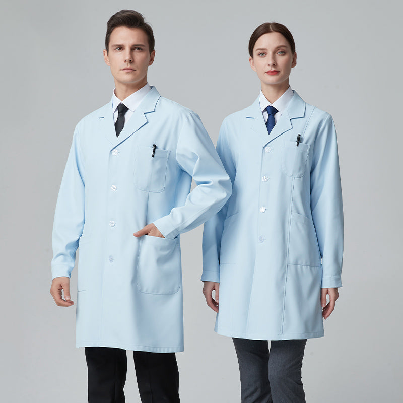 白衣 長袖 ブルー 男性用/女性用 S〜XXXL