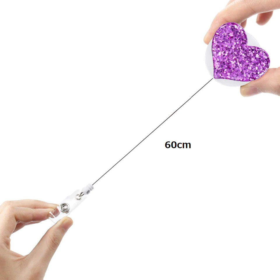 リール付ネームクリップ 10色セット ハート柄