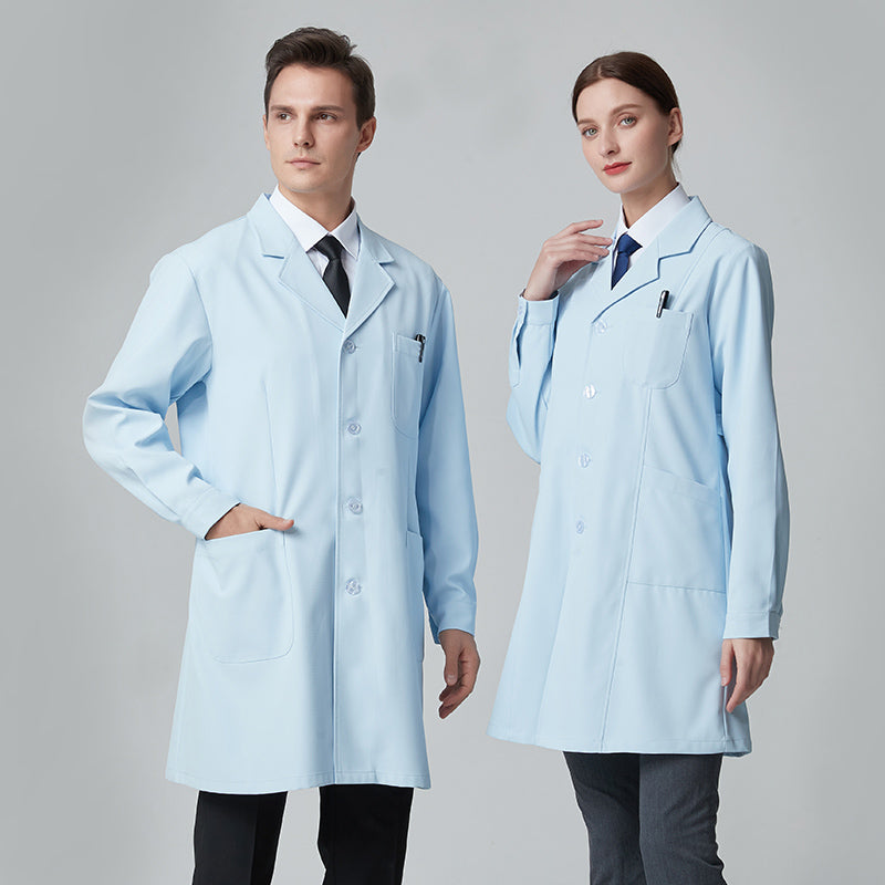 白衣 長袖 ブルー 男性用/女性用 S〜XXXL