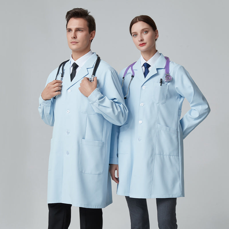 白衣 長袖 ブルー 男性用/女性用 S〜XXXL