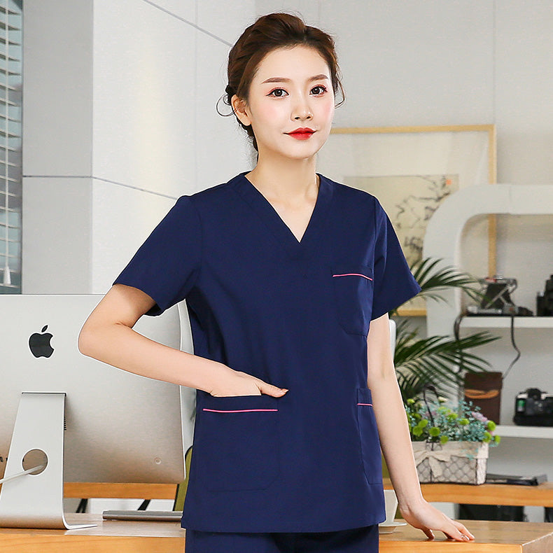 スクラブ上下セット 半袖 ラインアクセント付き 女性用 S〜XXL 4色