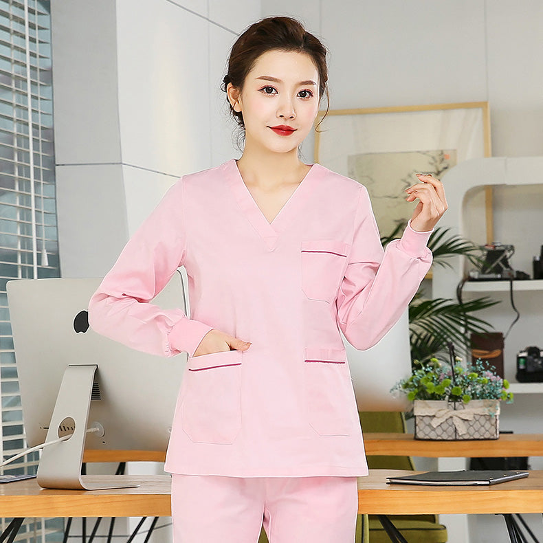 スクラブ上下セット 長袖 ラインアクセント付き 女性用 S〜XXL 4色