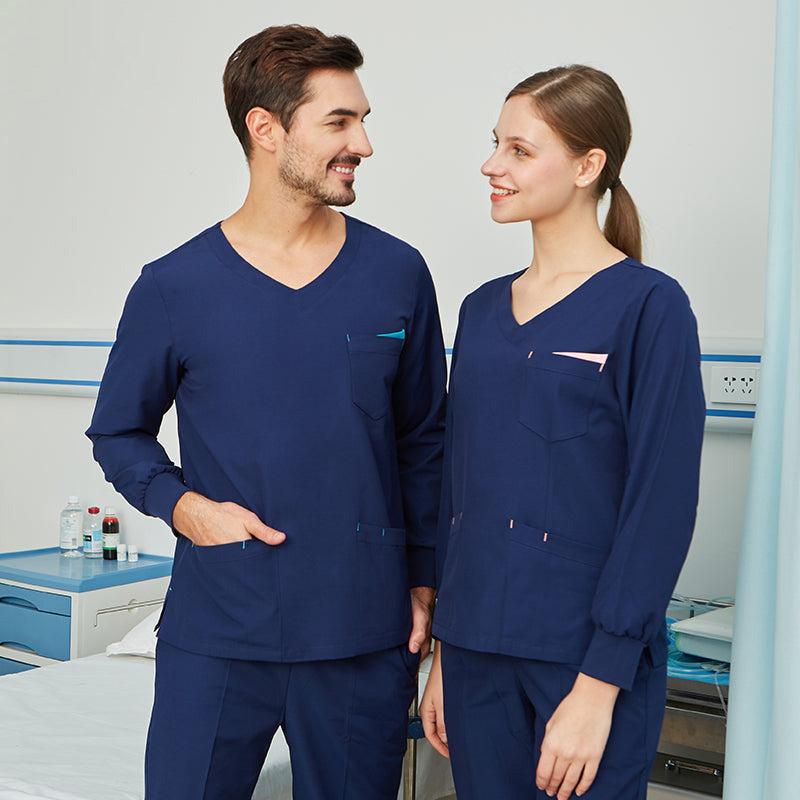 スクラブ上下セット 長袖 女性用 男性用 S〜XXL 2色