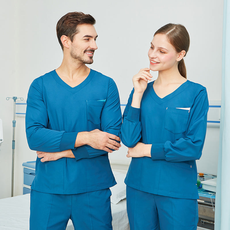 スクラブ上下セット 長袖 女性用 男性用 S〜XXL 2色