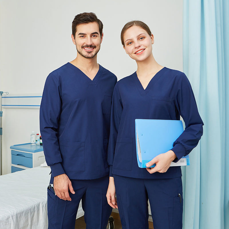 スクラブ上下セット 長袖 女性用 男性用 S〜XXL 2色