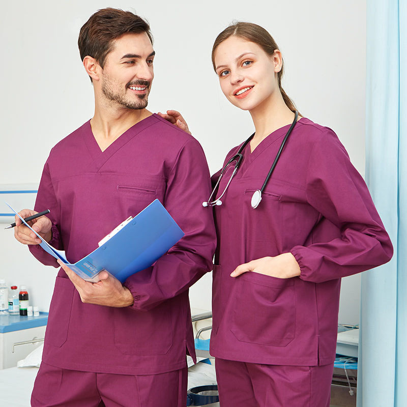 スクラブ上下セット 長袖 女性用 男性用 S〜XXL 3色