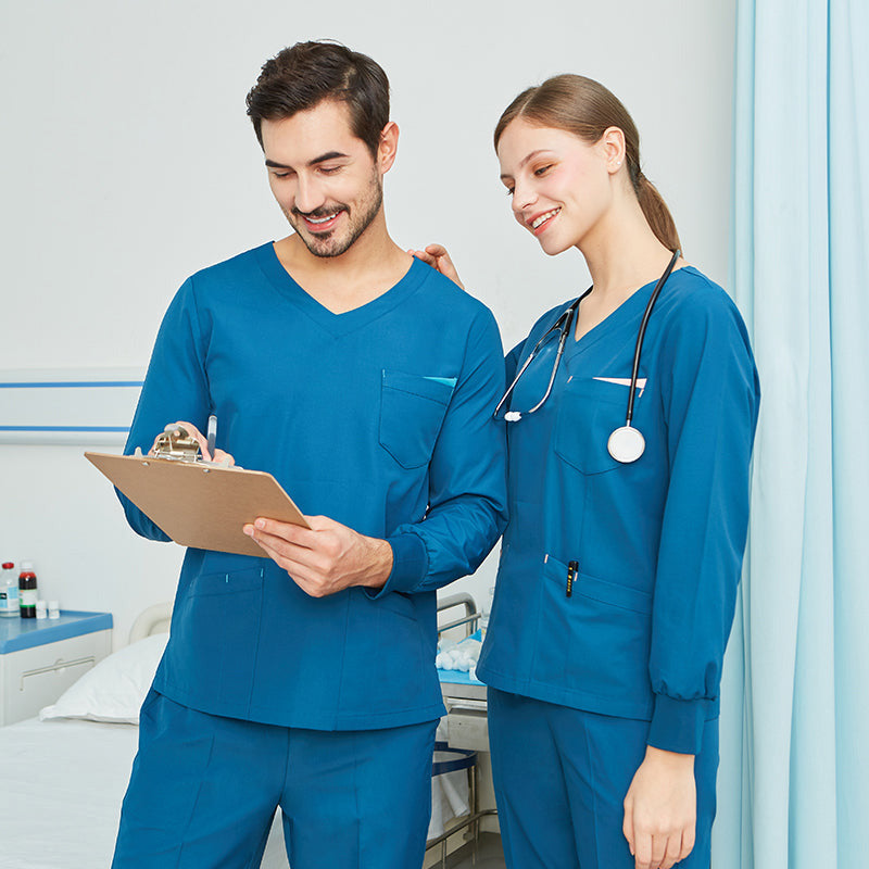 スクラブ上下セット 長袖 女性用 男性用 S〜XXL 2色