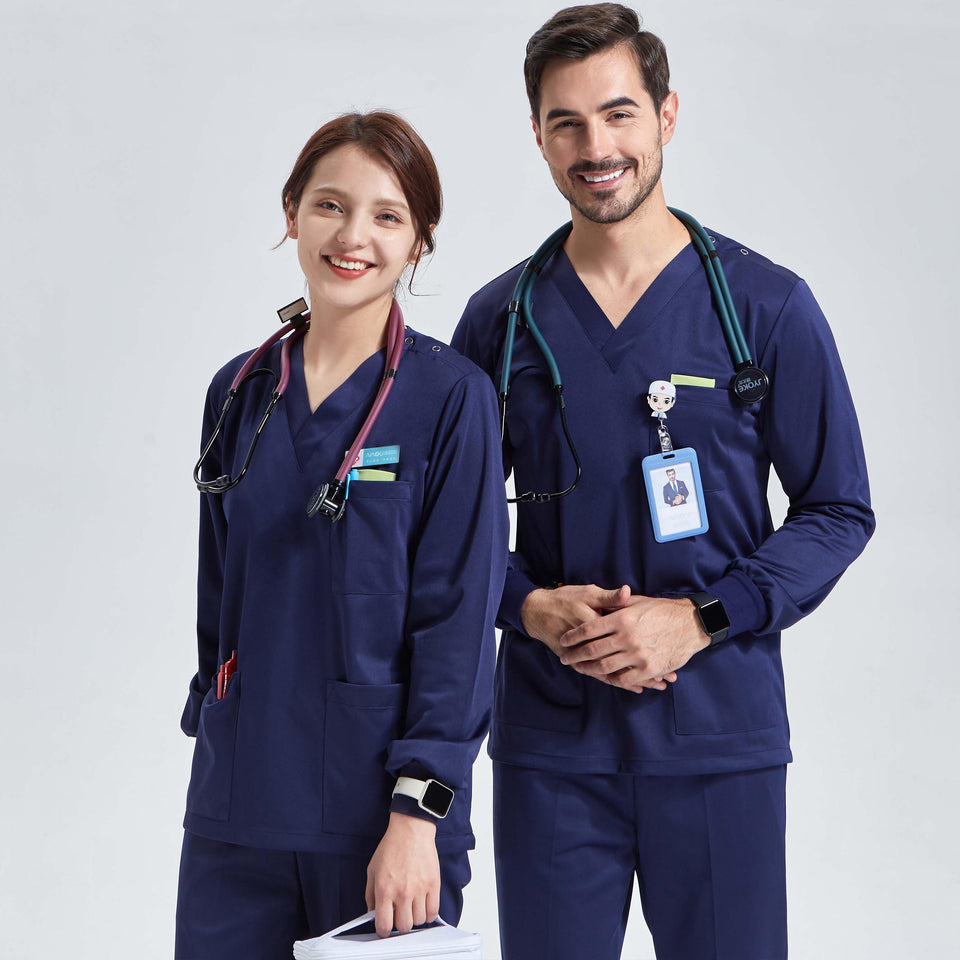 スクラブ上下セット 長袖 女性用 男性用 S〜XXL 5色