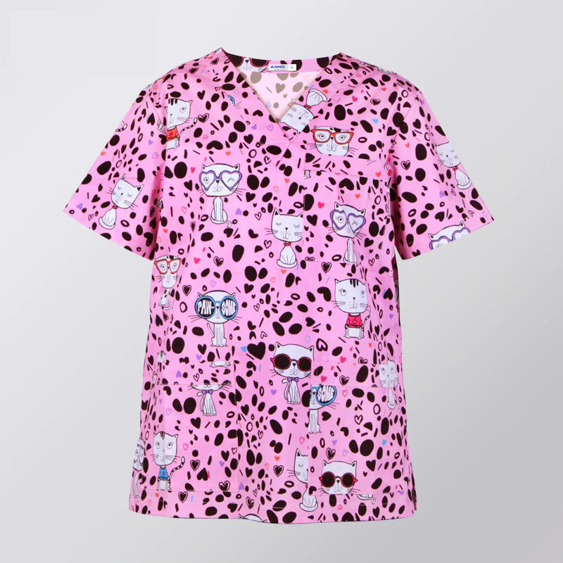 スクラブ 半袖 動物プリント 5色 XS〜2XL