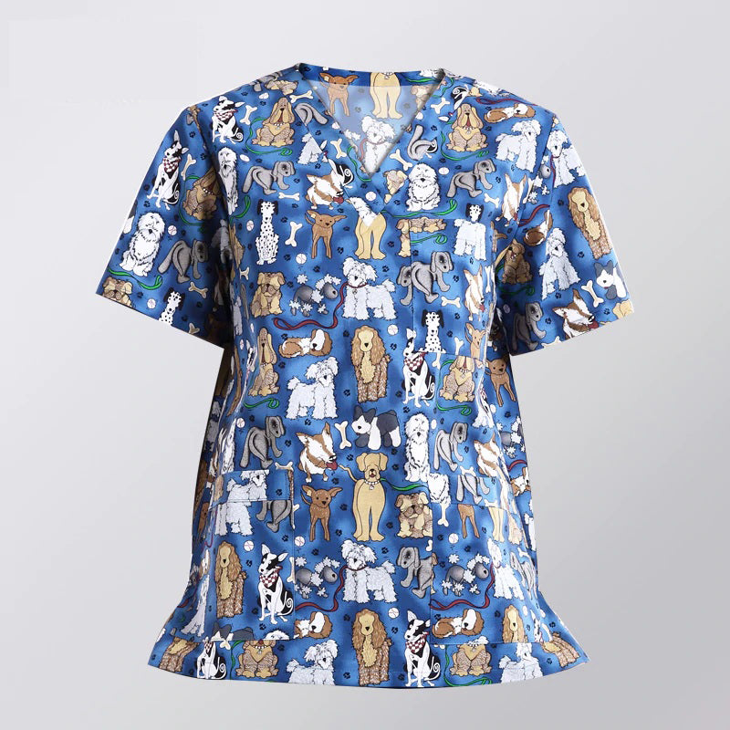 スクラブ 半袖 動物プリント 5色 XS〜2XL