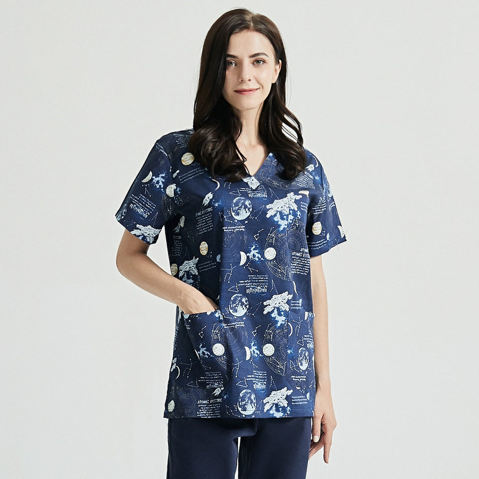 スクラブ上下セット 半袖 星空プリント セパレート販売あり