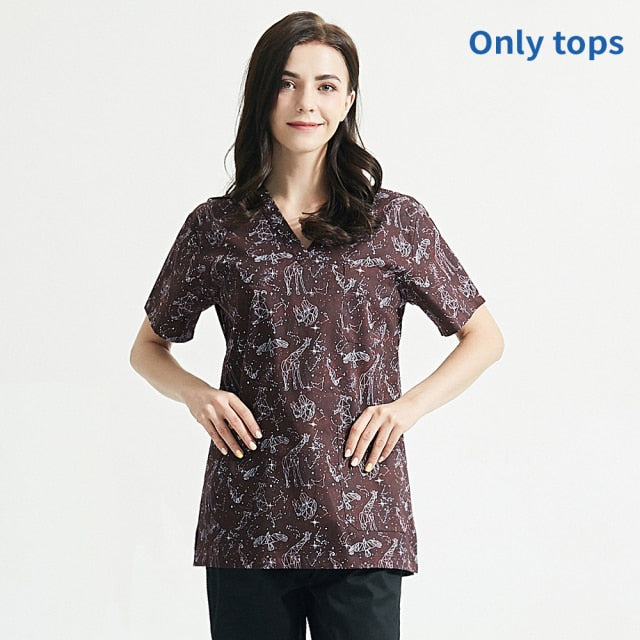 スクラブ上下セット 半袖 星座プリント セパレート販売あり