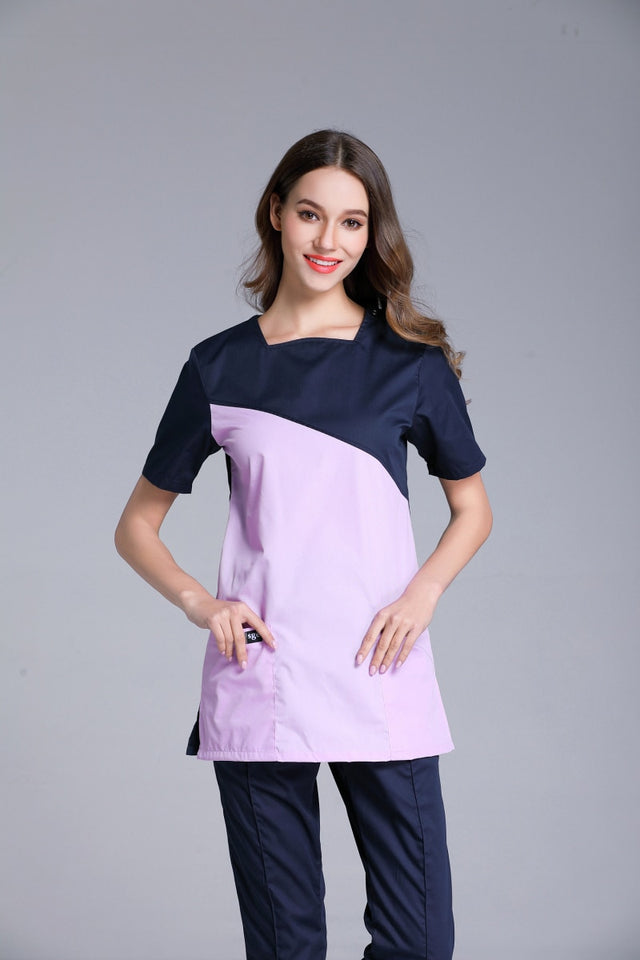 スクラブ上下セット 半袖 斜め切替え バイカラー 女性用 2色展開 S〜XXL