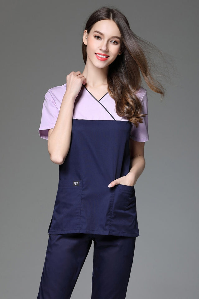 スクラブ上下セット 半袖 バイカラー 女性用 2色展開 S〜XXL