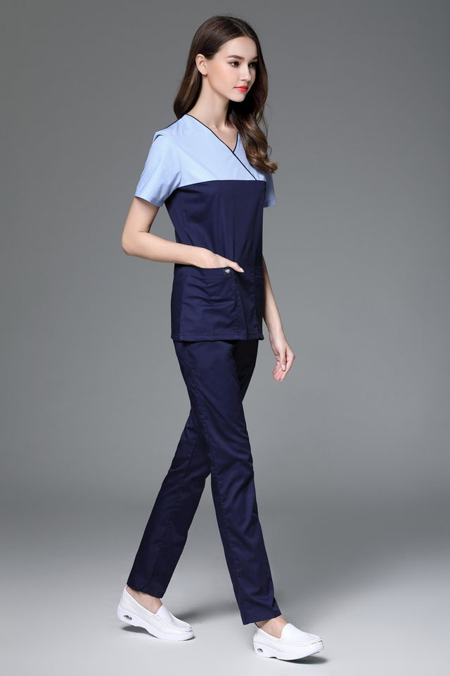 スクラブ上下セット 半袖 バイカラー 女性用 2色展開 S〜XXL