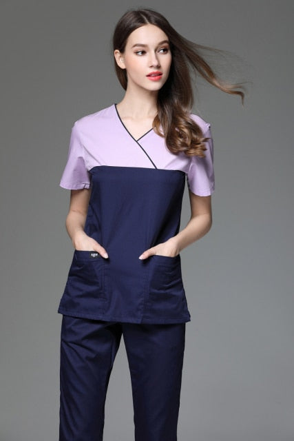 スクラブ上下セット 半袖 バイカラー 女性用 2色展開 S〜XXL