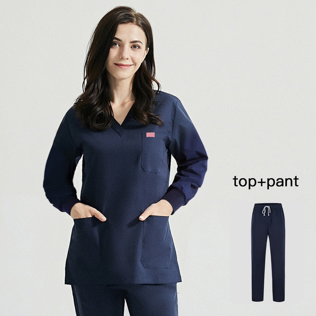 スクラブ上下セット 長袖 女性用 2色展開 S〜XXL