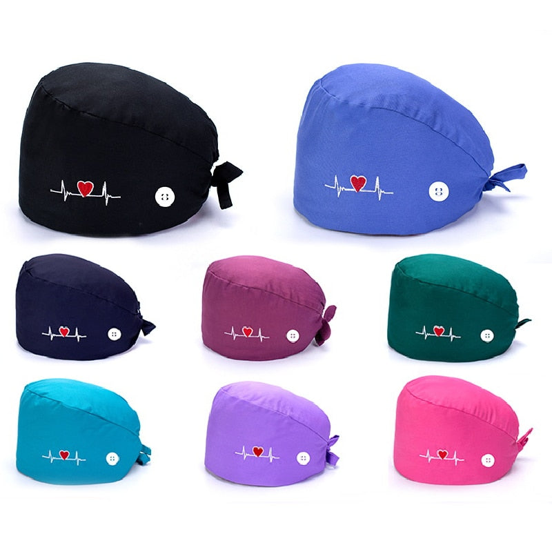 手術帽子 マスク掛け付き 刺繍 全11色