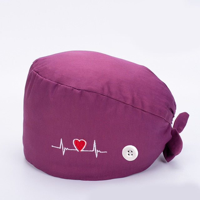 手術帽子 マスク掛け付き 刺繍 全11色